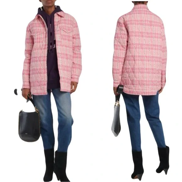 ISABEL MARANT ETOILE $836 Mysen Quilted Cotton Jacket Pink Plaid Sz M Shacket - Picture 16 of 16